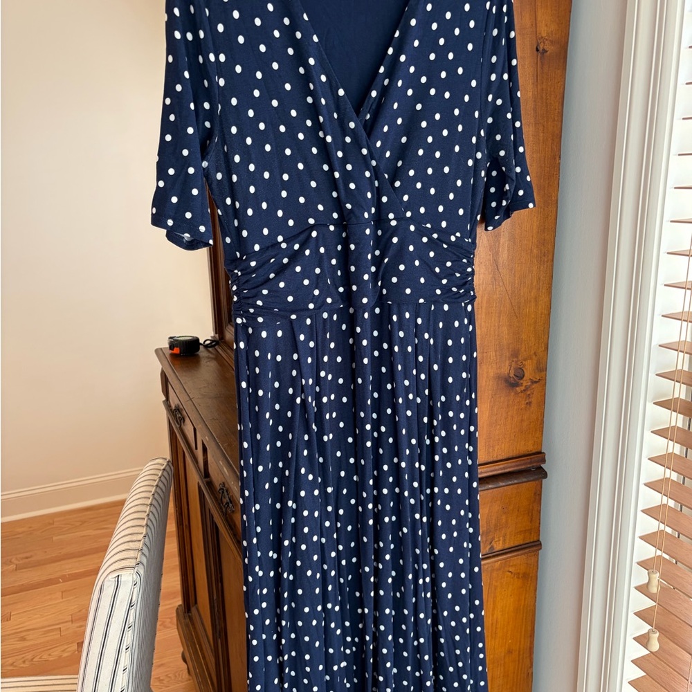 Boden Navy and White Polka Dot Midi Dress